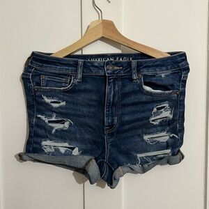 American Eagle Outfitters Women's Dark Blue Ripped Jean Shorts